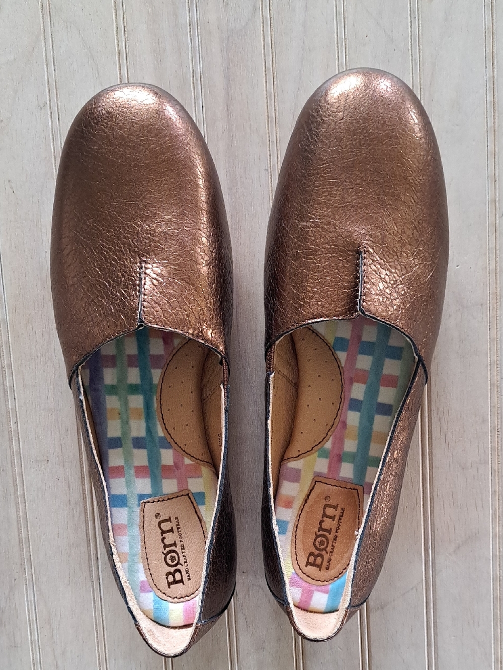 Born Leather Slip On Clogs Bronze Metallic Comfort Flat Shoes